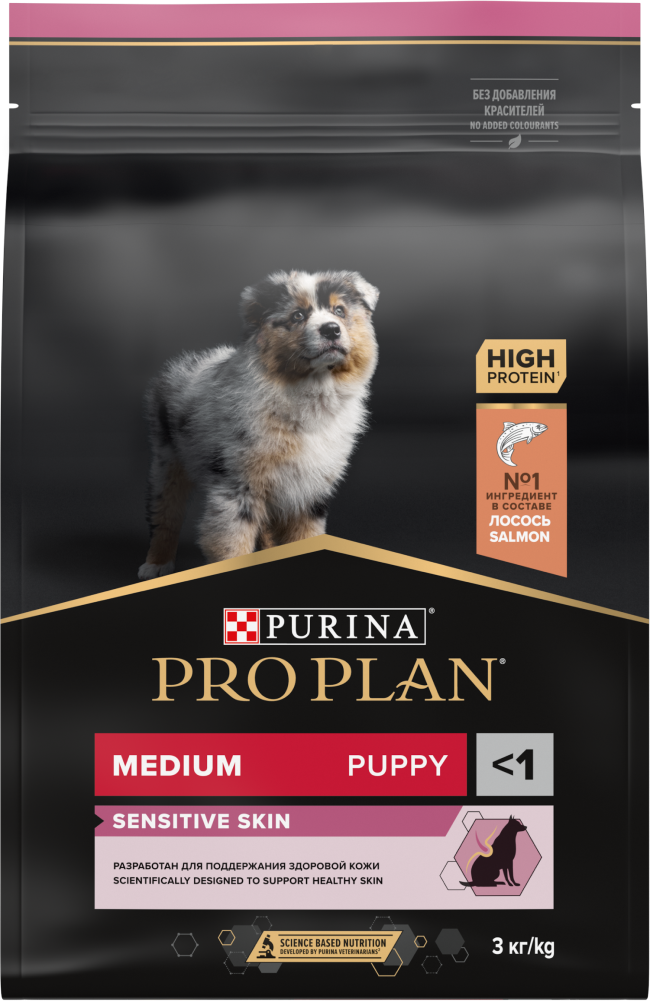 Корм PRO PLAN Optiderma для щенков средних пород с лососем и рисом